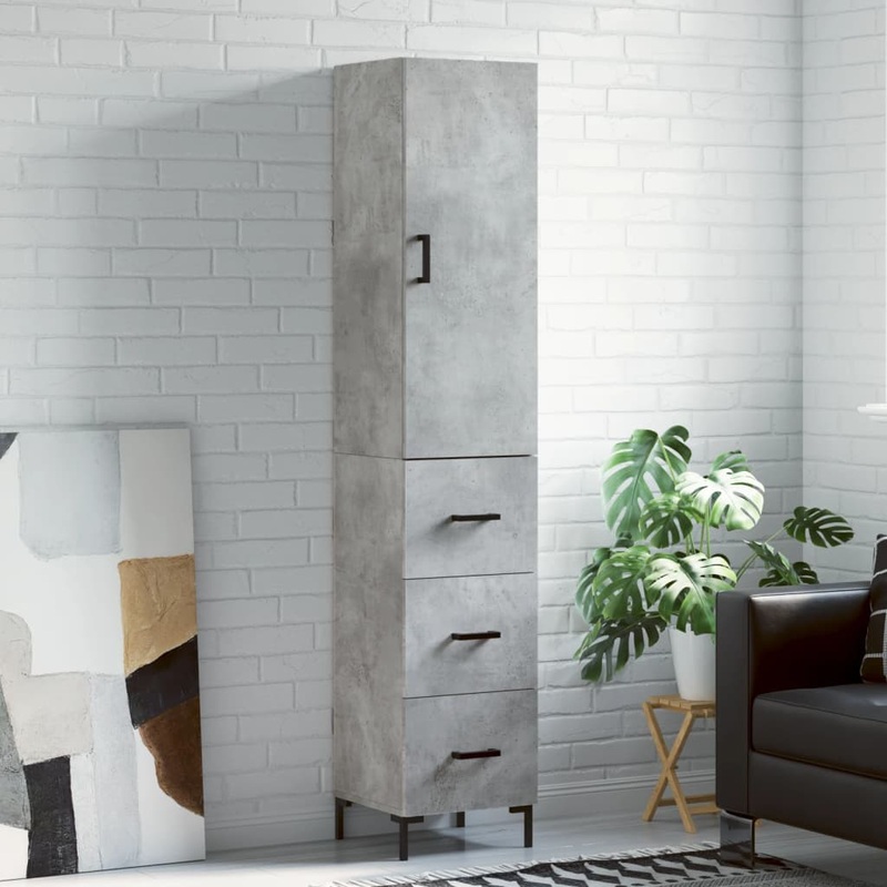 Buffet haut Gris bton 34,5x34x180 cm Bois d'ingnierie