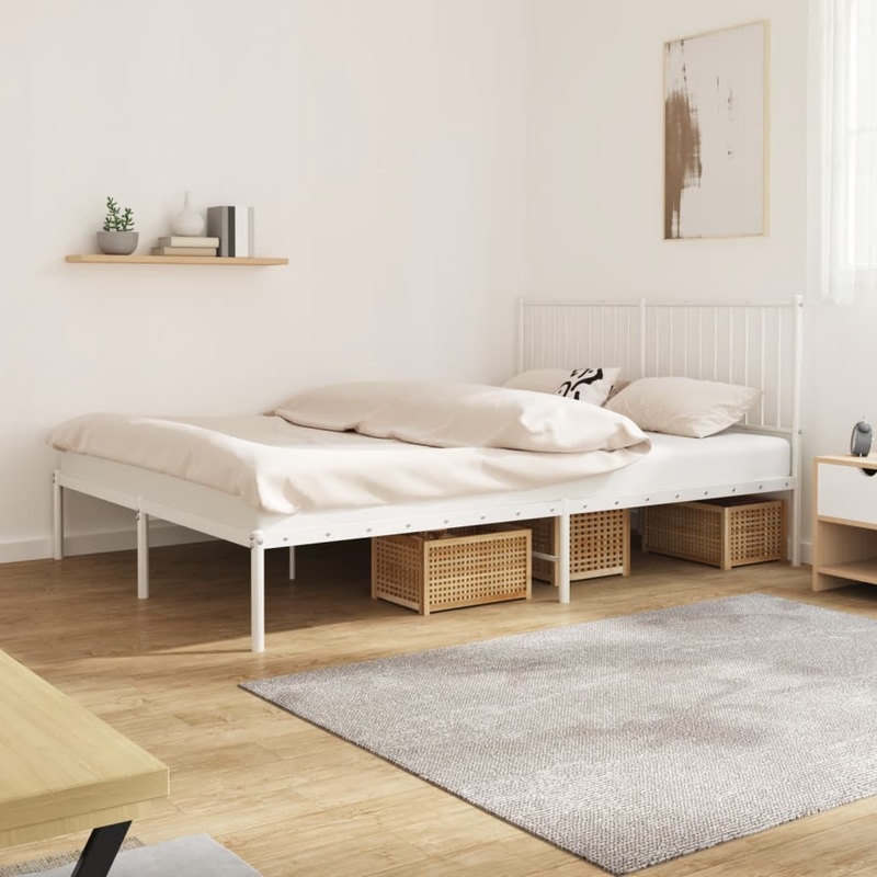 Cadre de lit mtal sans matelas et tte de lit blanc 150x200 cm