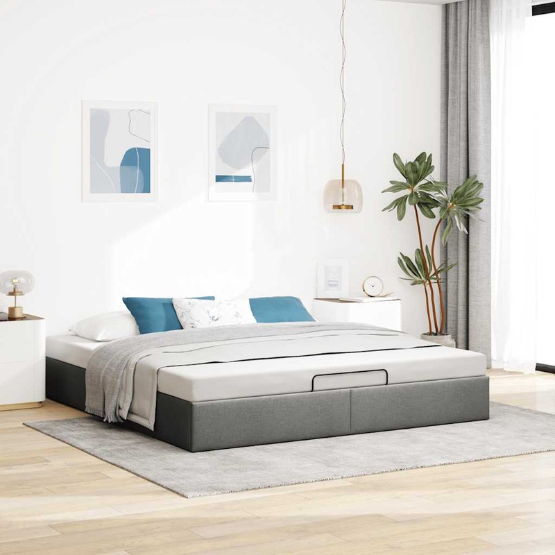 Cadre de lit ottoman sans matelas gris fonc 160x200 cm tissu