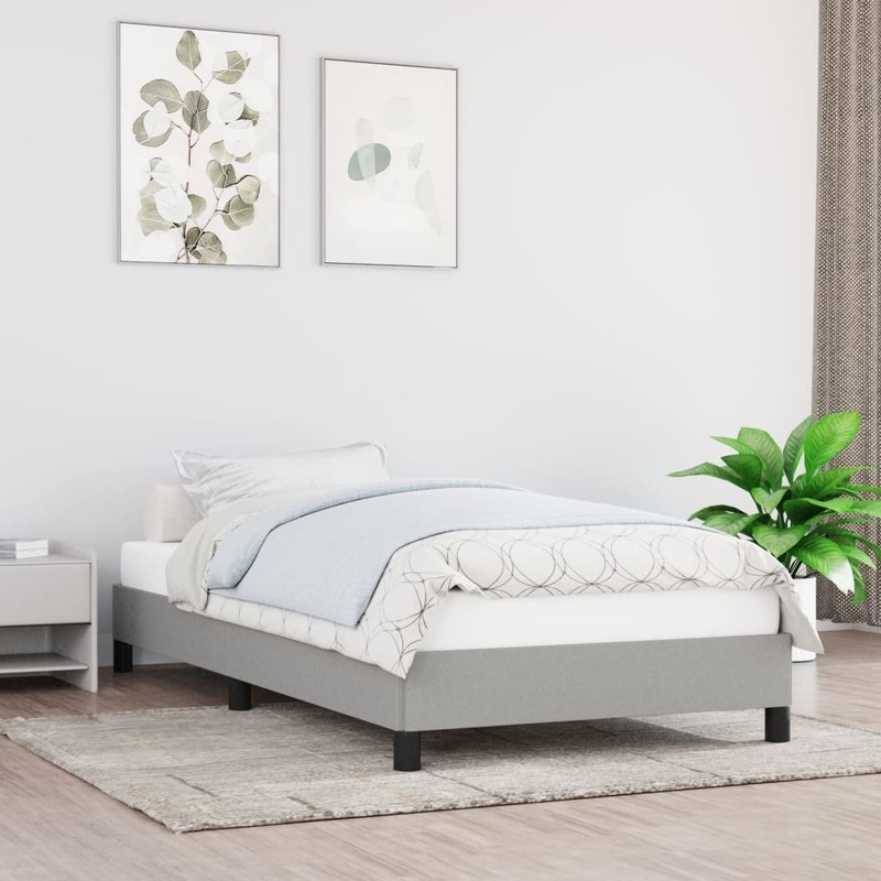 Cadre de lit sans matelas gris clair 100x200 cm tissu