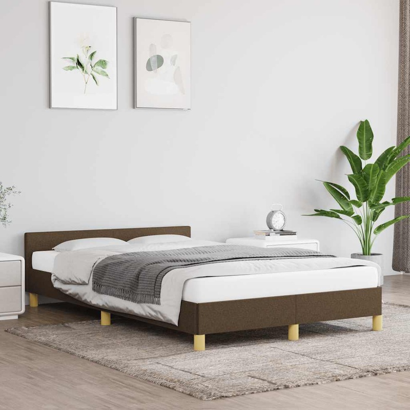 Cadre de lit sans matelas marron fonc 120x200 cm tissu