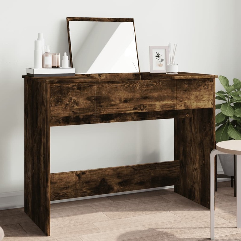 Coiffeuse avec miroir chne fum 100x45x76 cm