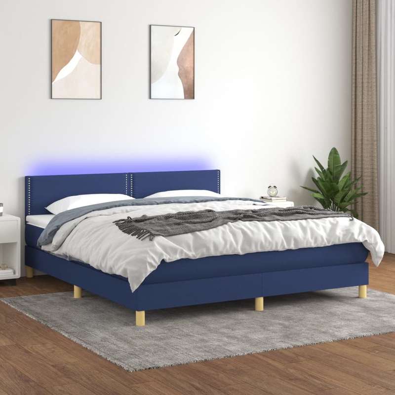 Sommier  lattes de lit avec matelas LED Bleu 180x200 cm Tissu