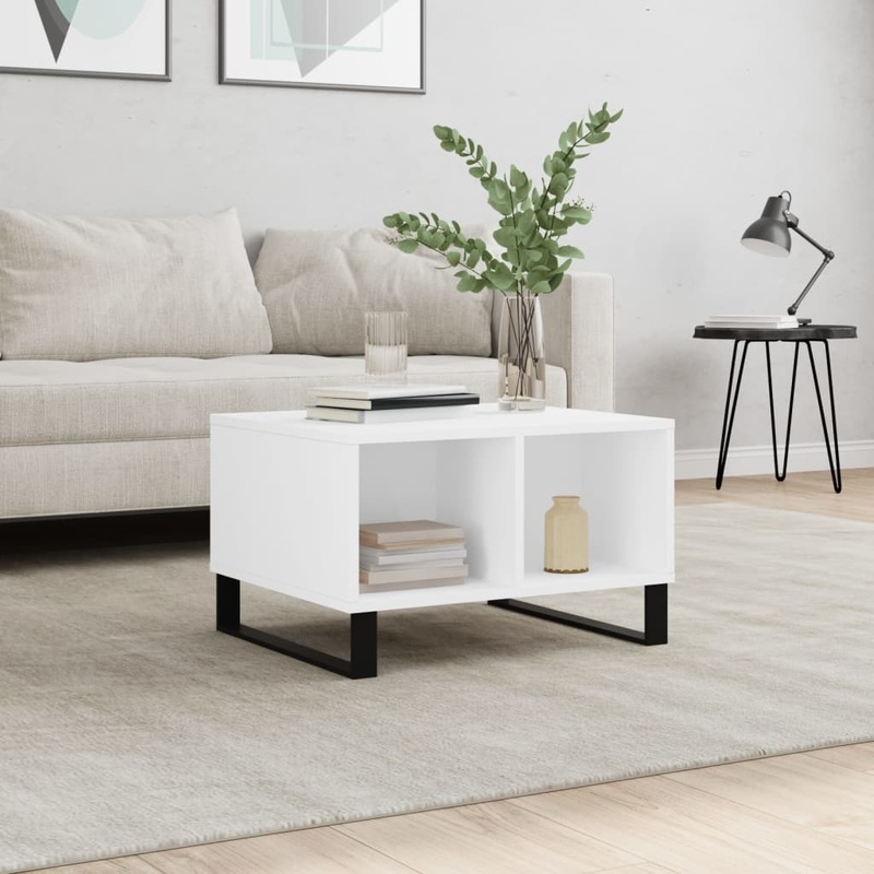 Table basse Blanc 60x50x36,5 cm Bois d'ingnierie