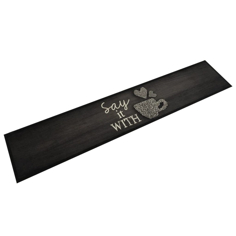 Tapis de cuisine lavable imprim tasse noir 60x300 cm velours