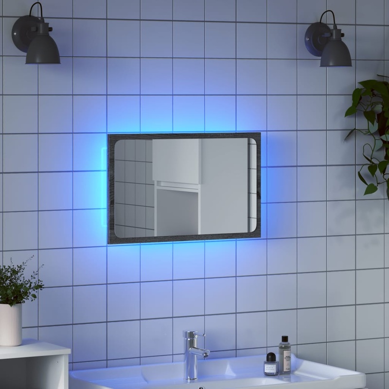 Miroir de salle de bain  LED sonoma gris bois d'ingnierie