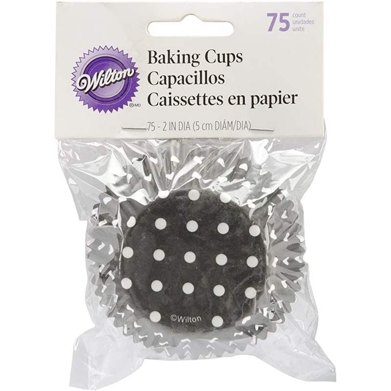Wilton Baking Cups Black with White Dots 75ct