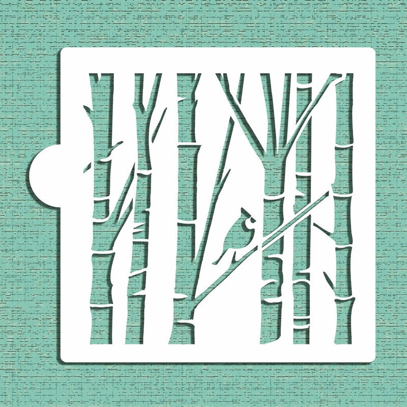 Birch Trees & Cardinal Cookie Stencil