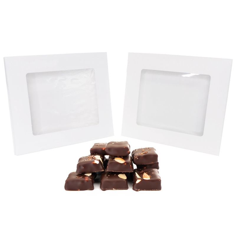 Box #20 - 4 1/4 x 5/8 x 4 5/8 White Chocolate Bar Favor Box with Window