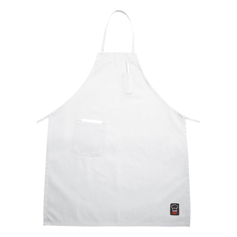 Full Length Bib Apron w/ Pocket White