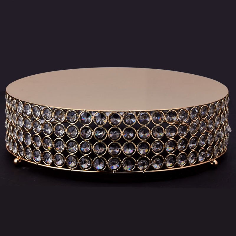 Crystal Round Cake Stand 13' - Gold