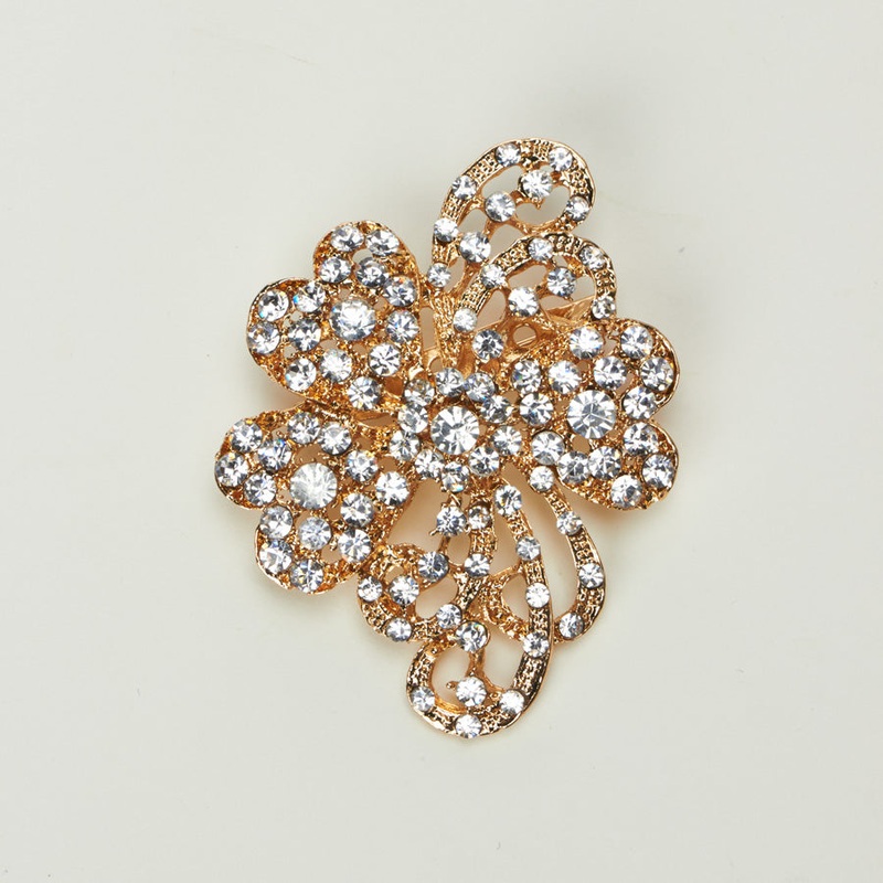 Rhinestone Brooch 65mm- Gold