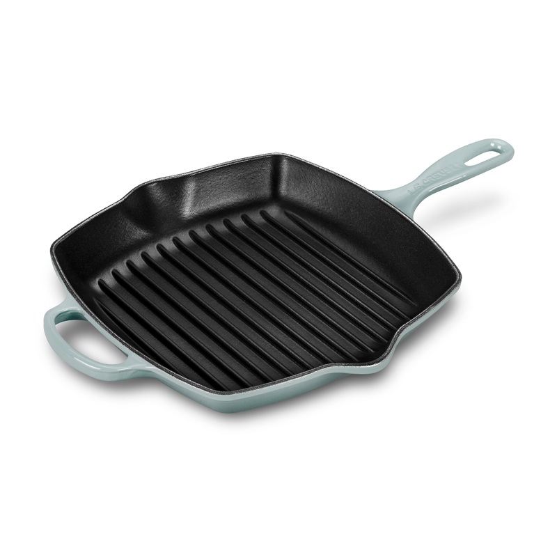 Le Creuset Signature Cast Iron 10.25" Sea Salt Square Grill Pan