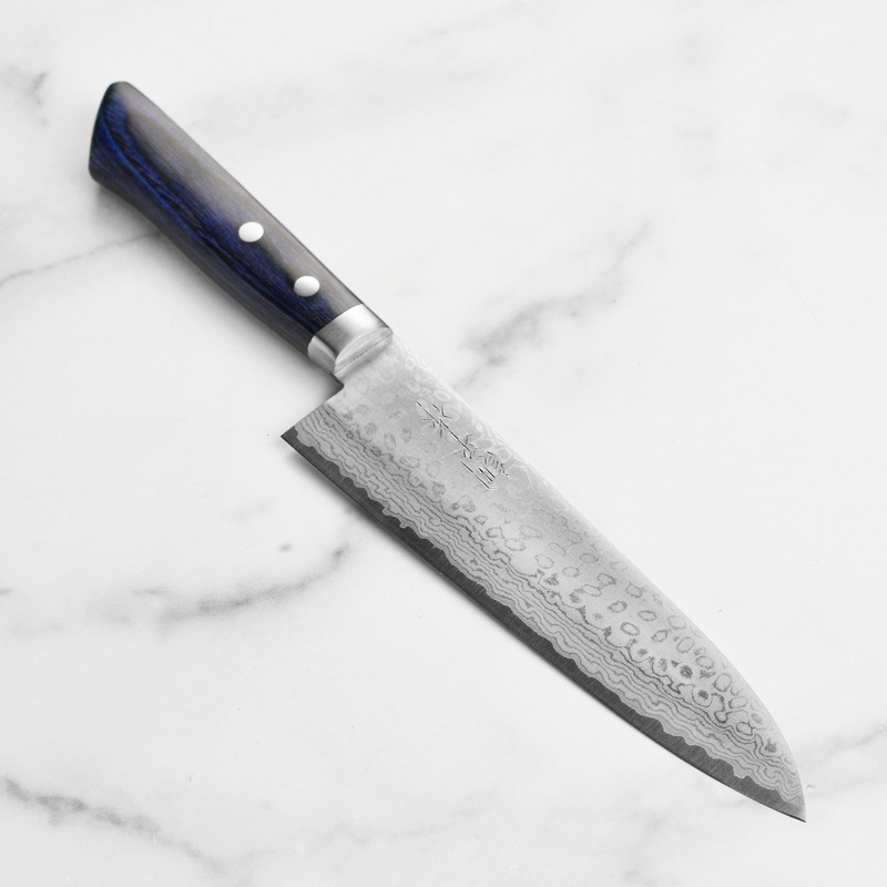 Masutani VG10 Damascus 7" Gyuto, Blue Handle