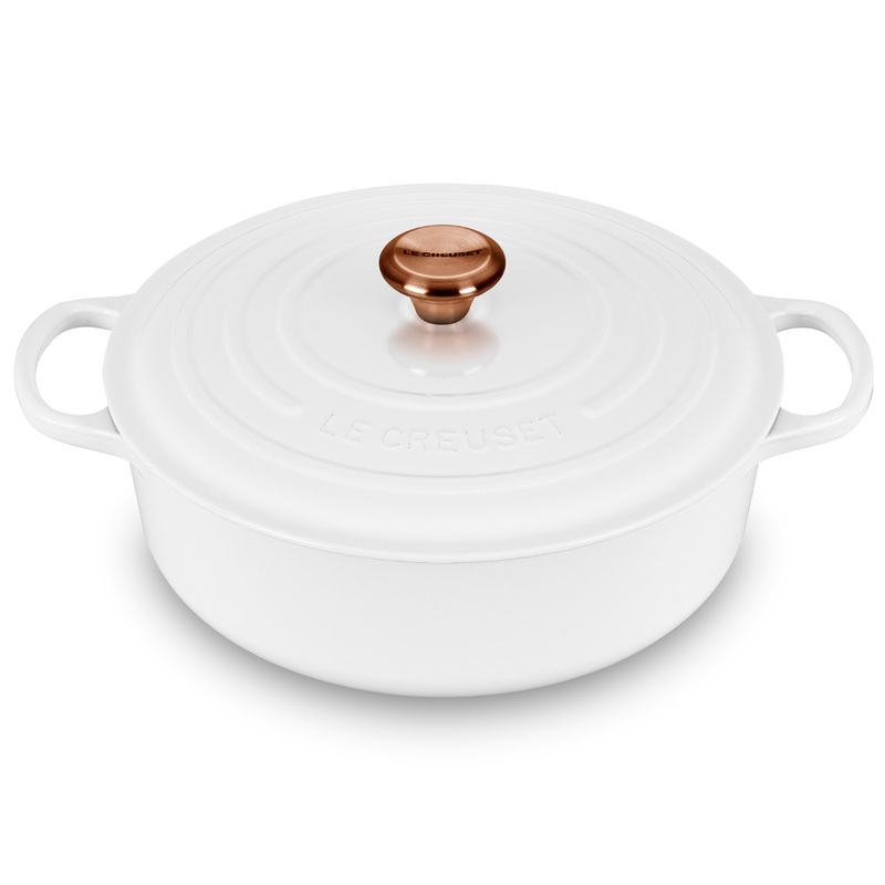Le Creuset Signature Cast Iron 6.75-quart White Round Wide Dutch Oven with Copper Knob