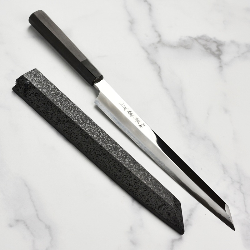 Takayuki x Itsuo Doi Hien Aogami #2 Single Bevel 10.6" Kengata Yanagiba with Saya