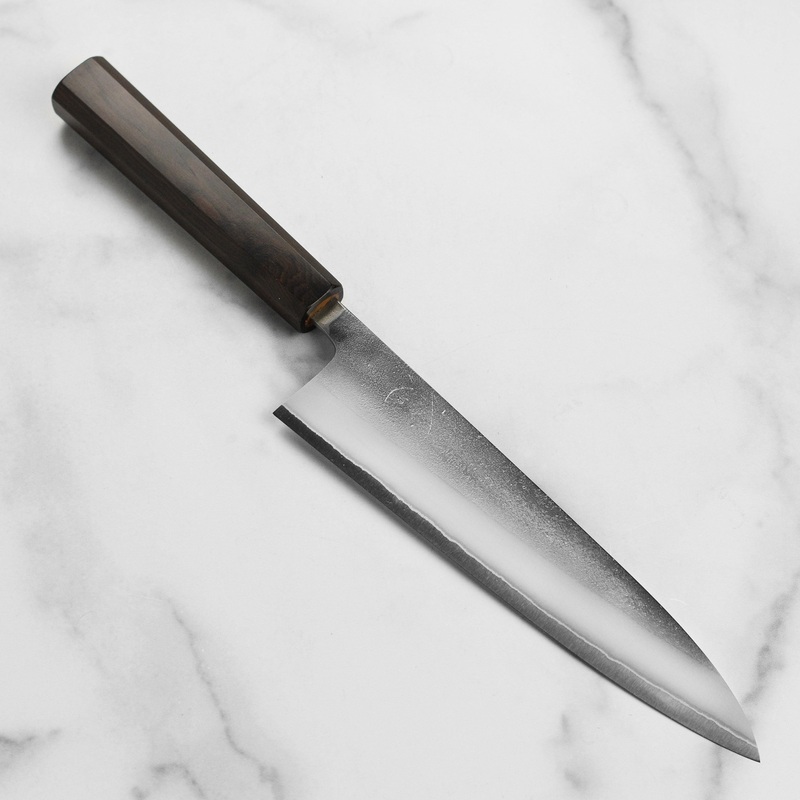 Yoshikane Shirogami #2 Nashiji Stainless Clad 8.25" Gyuto, Ebony