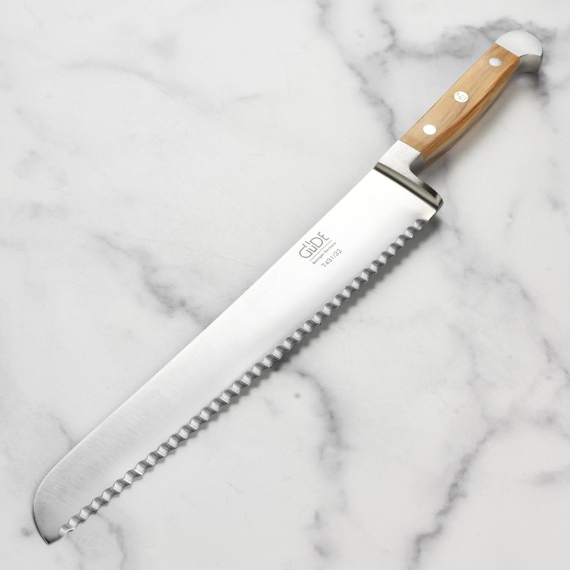 Franz Gude 12.6" Large Bread Knife with Olive Wood Handle, Ambidextrous