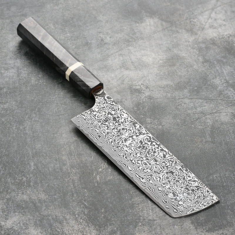 Saji SG2 Black Damascus 6.7" Nakiri, Stabilized Birch