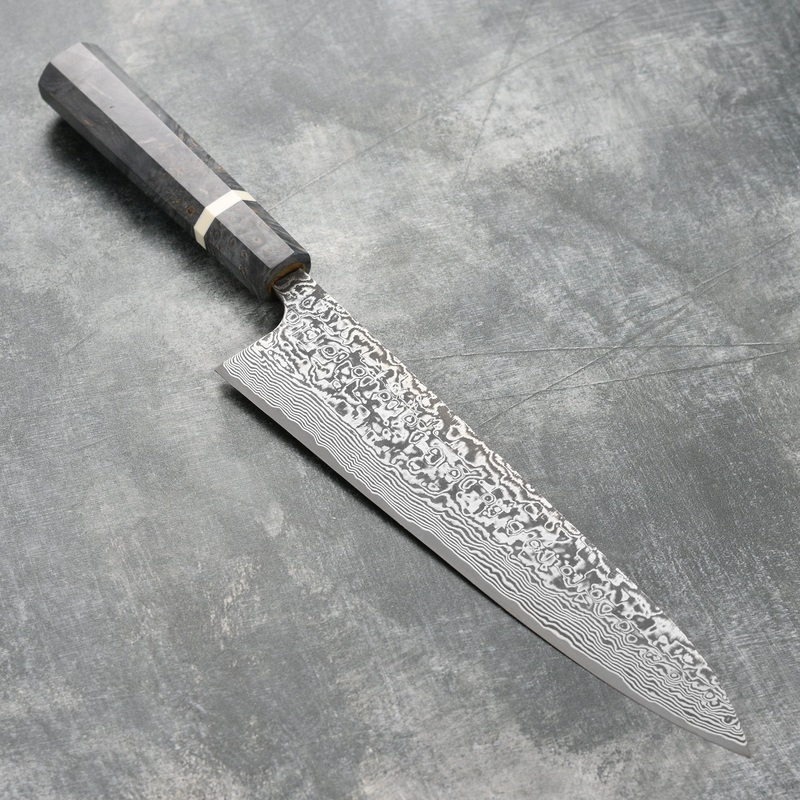 Saji SG2 Black Damascus 9.4" Gyuto, Stabilized Birch