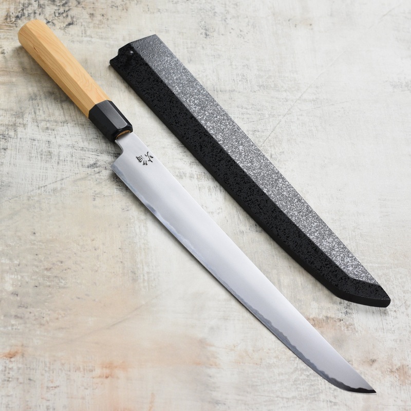 Takayuki x Itsuo Doi Homura Aogami #2 11.8" Sakimaru Yanagiba with Saya