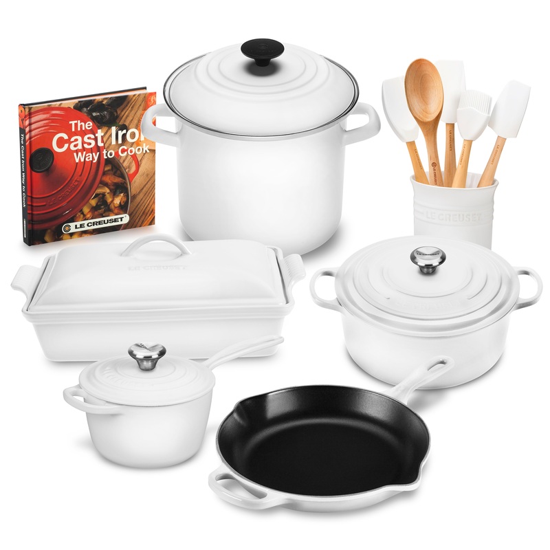 Le Creuset Signature Cast Iron 16 Piece White Cookware Set