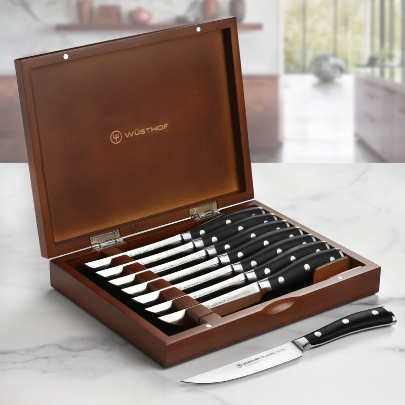 Wusthof Classic Ikon 8 Piece Steak Knife Set with Wood Case