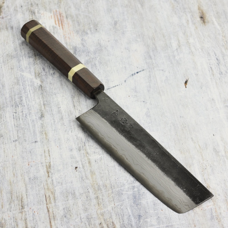 Hatsukokoro Kumokage Aogami Kurouchi Damascus 6.5" Nakiri, C+M Custom Handle