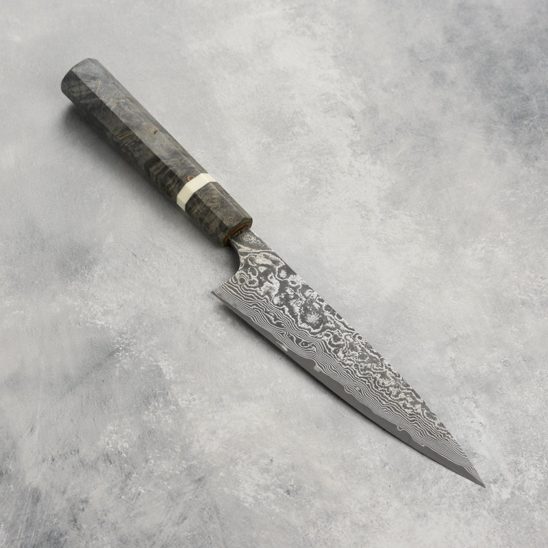 Saji SG2 Black Damascus 5.9" Petty, Stabilized Birch
