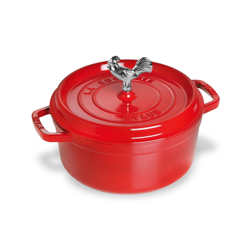Staub 4-quart Cherry Red Round Dutch Oven with Rooster Knob