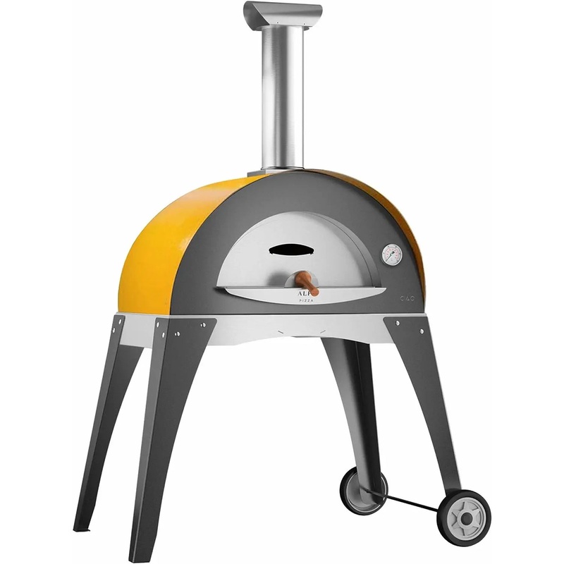 Alfa Ciao Wood Fired Oven in Fire Yellow with Grey Base