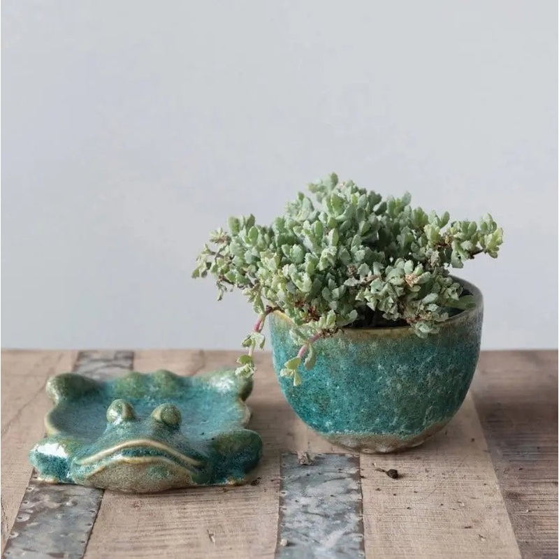 Stoneware Frog Planter