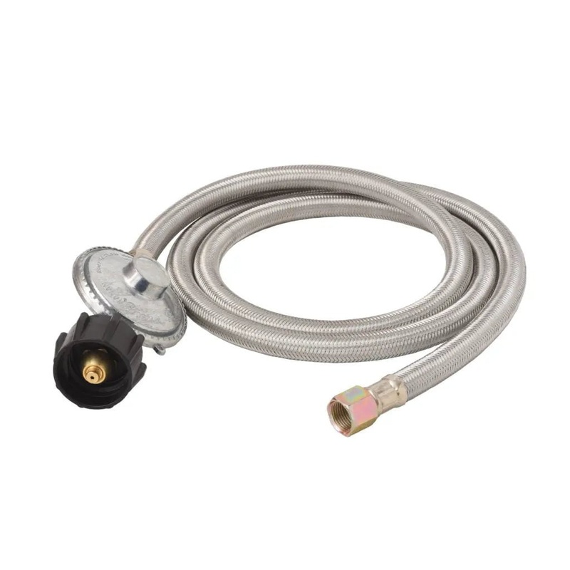 Flame King 5' QCC to 3/8 Female Flare Nut w/Regulator-Steel Braided Hose