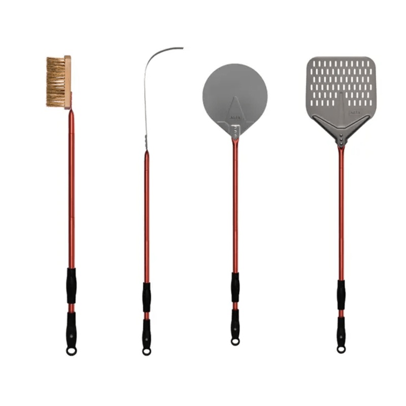 Alfa 4 Piece Pizza Peel Set, 36" with Red Handles