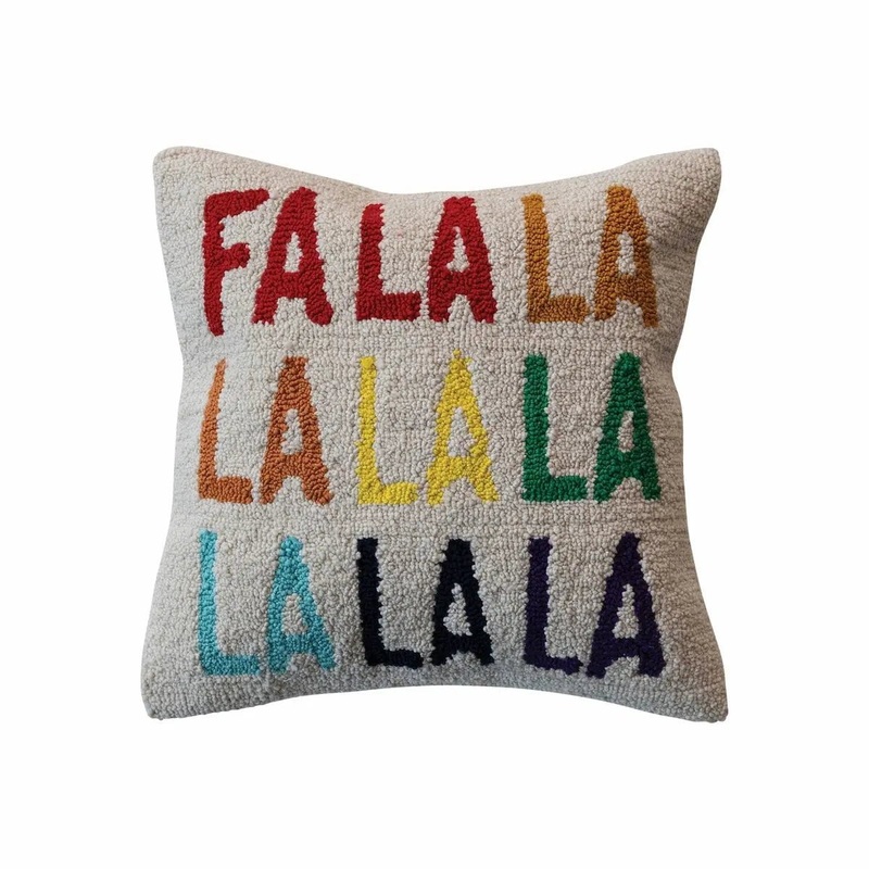 Cotton Tufted Pillow "Fa La La La..." 18" Square Pillow