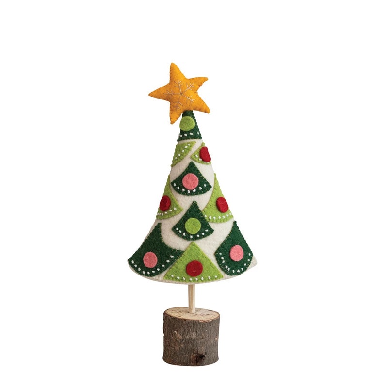 Handmade Wool Felt Tree with Star and Colorful Applique