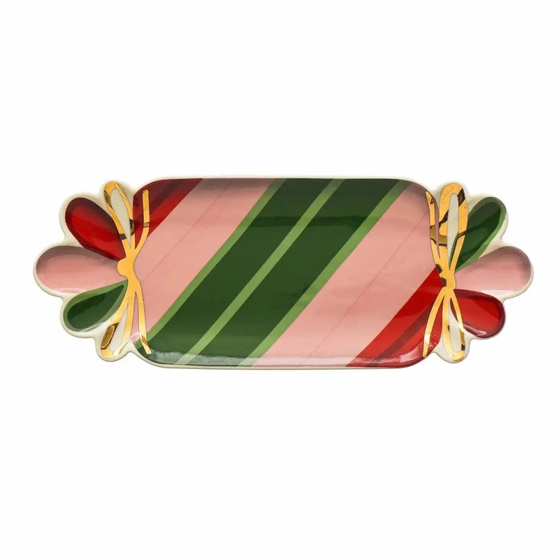 Stoneware Candy Shaped Plate with Gold Electroplating