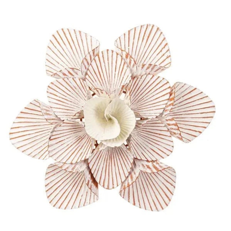 Whitewashed Terracotta Painted Metal Flower Wall Decor