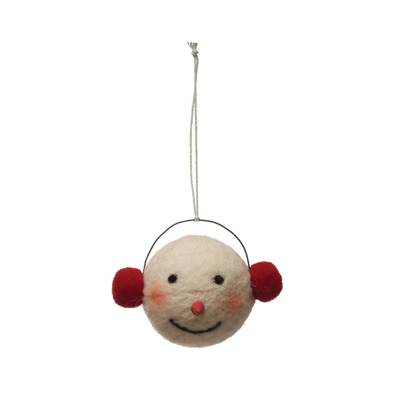 Wool Felt Snowman Ornament with Earmuffs