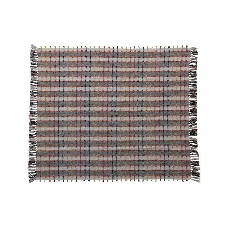 Woven Cotton Blend Throw in Multicolor Plaid