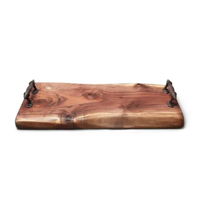 UTC Hardwoods Black Walnut Live Edge Serving Tray with Cast Iron Handles
