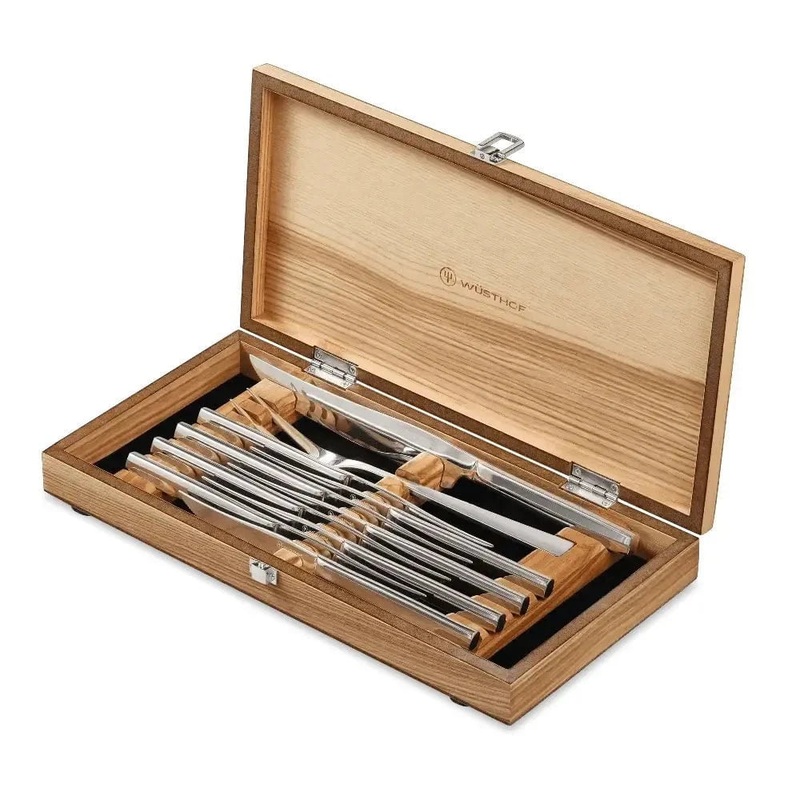 Wusthof 10 Piece Steak Knife & Carving Set, Olivewood Chest