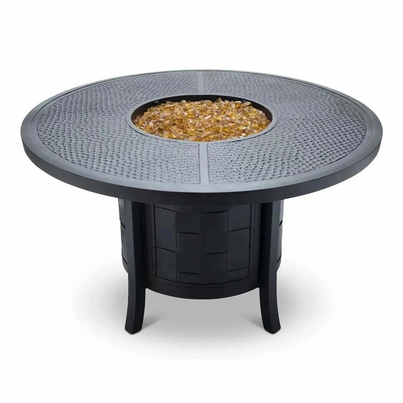 Castelle Classical 49" Round Fire Pit Dining Table with Forged Top and Antique Dark Rum Finish