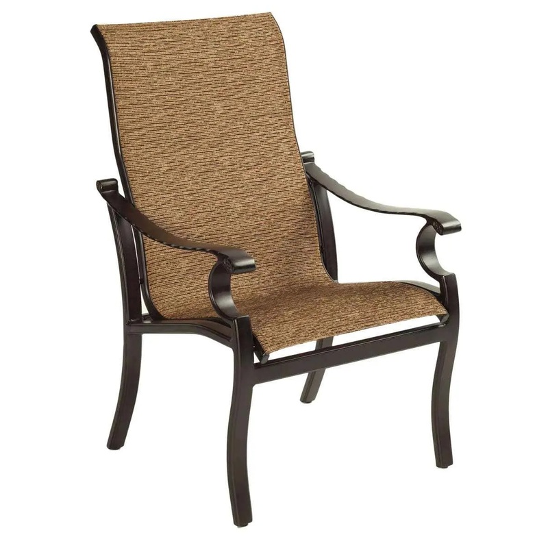 Castelle Monterey Sling Dining Chair with Antique Dark Rum Frame and Mingle Fabric