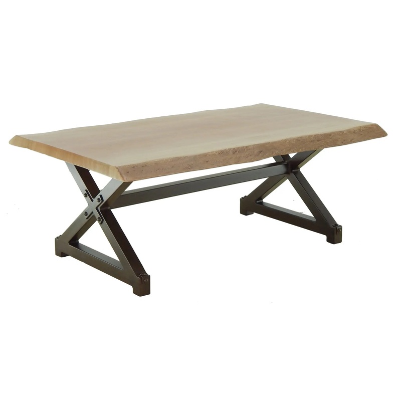 Castelle Oxford Rectangular Coffee Table with Live Edge Mahogany Top and Antique Walnut Finish on Base