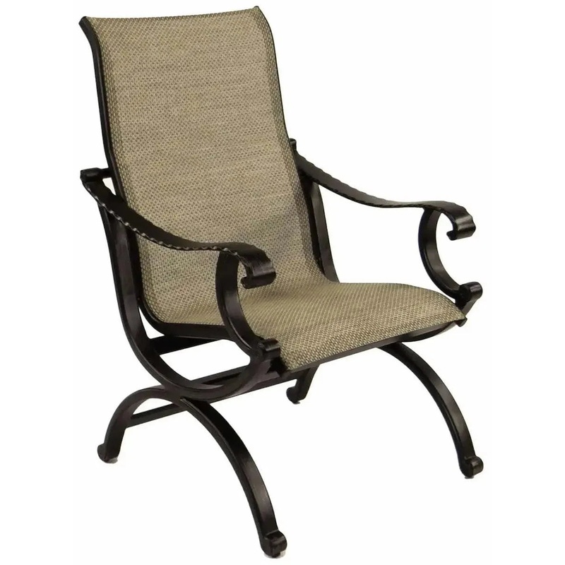 Castelle Telluride Sling Dining Chair with Antique Walnut Frame and Augustine Oyster Sling