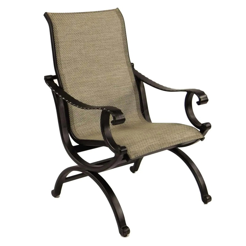 Castelle Telluride Sling Dining Chair with Antique Walnut Frame and Sailing Sahara Sling