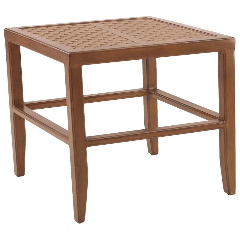 Castelle Transitional 20" Square Side Table with Live Edge Mahogany Top and Antique Walnut Finish