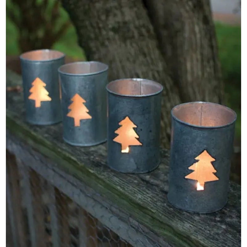 Kalalou Round Tin Christmas Tree Luminary