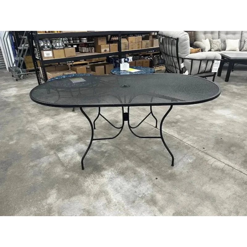 Local Special, Floor Model, Meadowcraft 38" x 72" Oval Micro Mesh Dining Table - Charcoal Finish - 5/16" Mesh